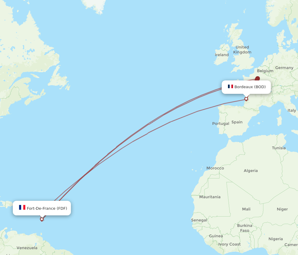 FDF-BOD flight routes
