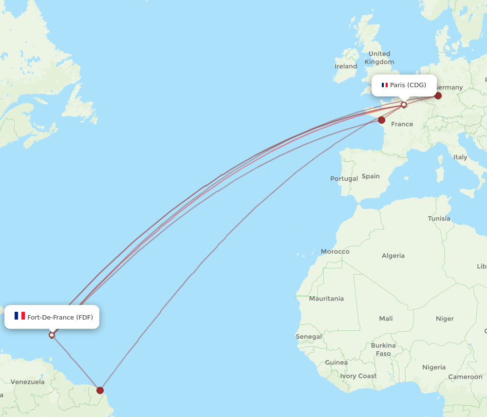 FDF to CDG flights and routes map