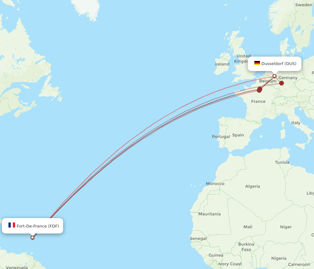 FDF to DUS flights and routes map