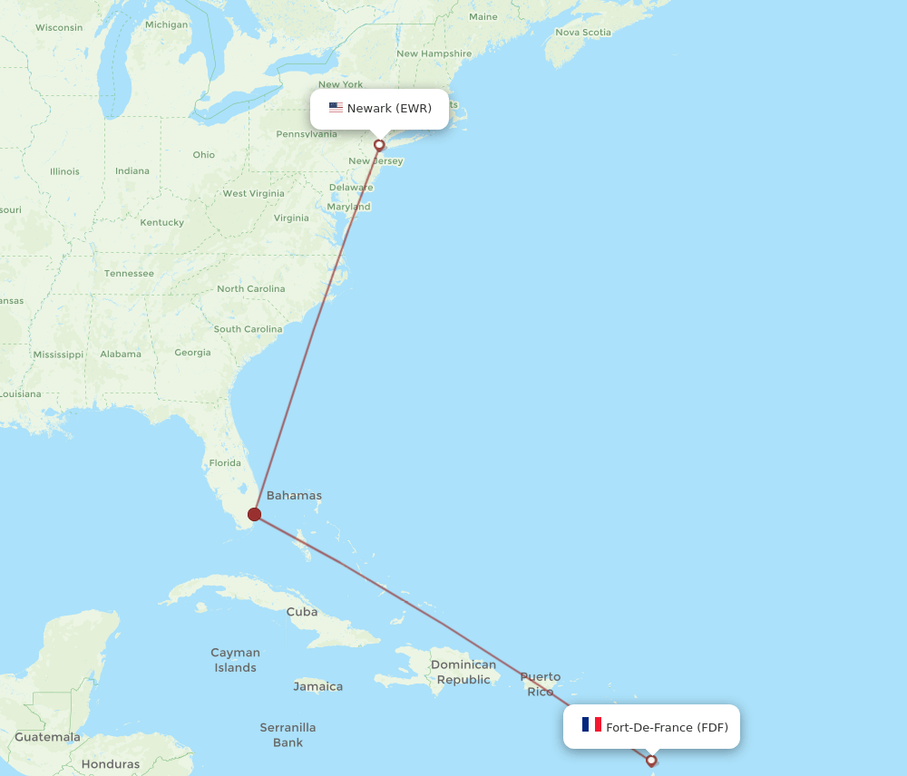 FDF-EWR flight routes