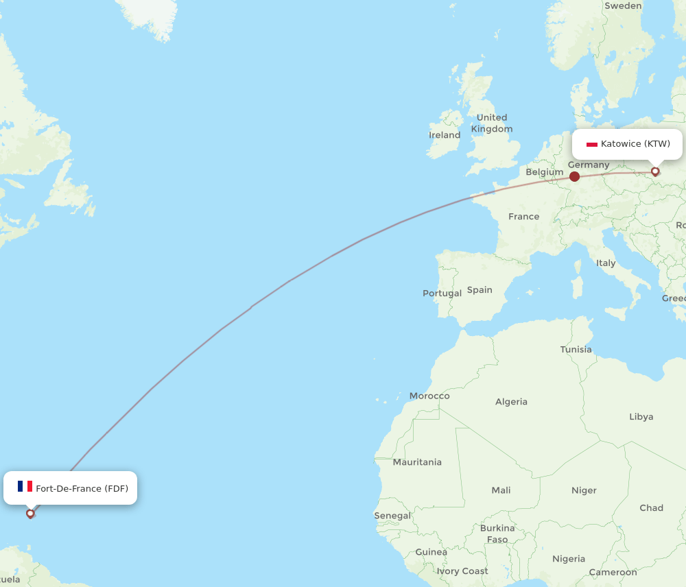 FDF-KTW flight routes