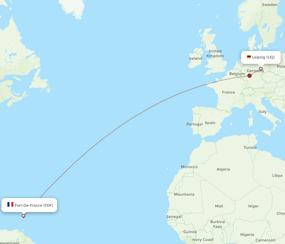 FDF to LEJ flights and routes map
