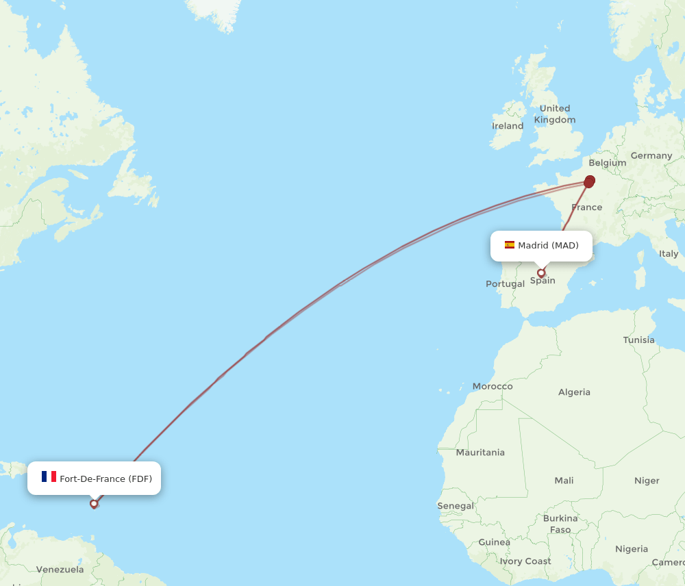 FDF to MAD flights and routes map