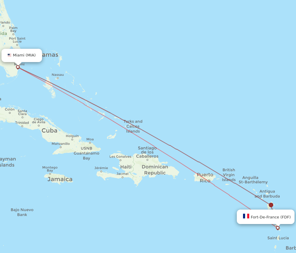 FDF-MIA flight routes
