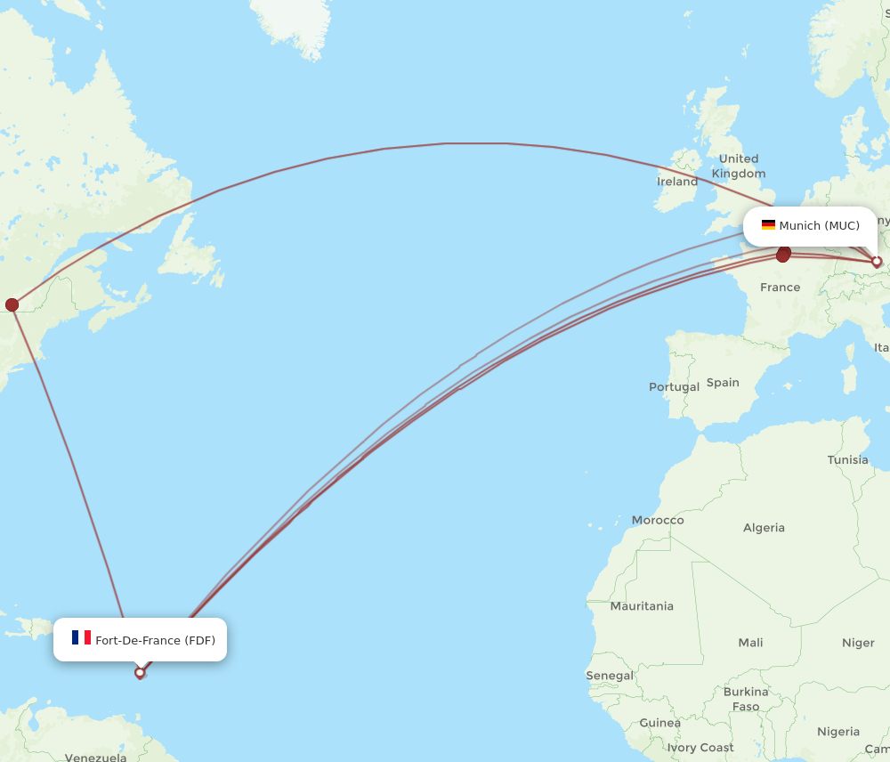 FDF to MUC flights and routes map