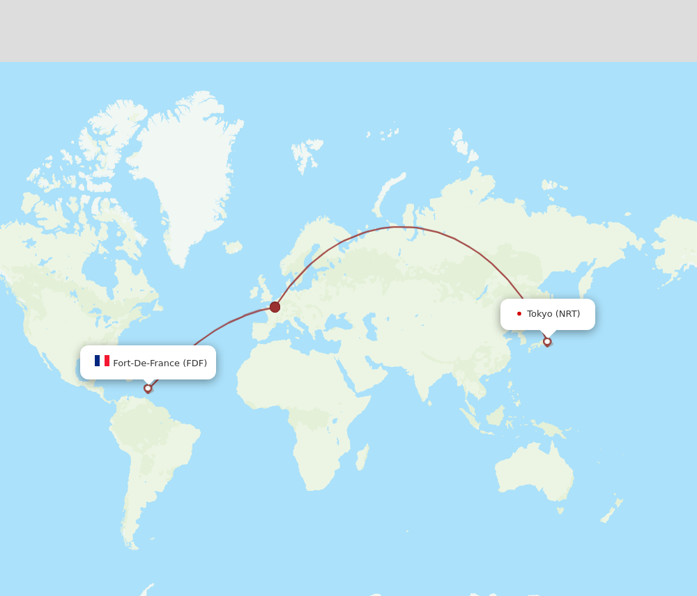 Fort De France - Tokyo route map and flight paths