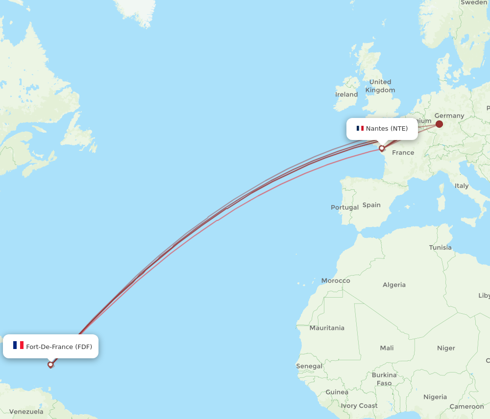 FDF to NTE flights and routes map