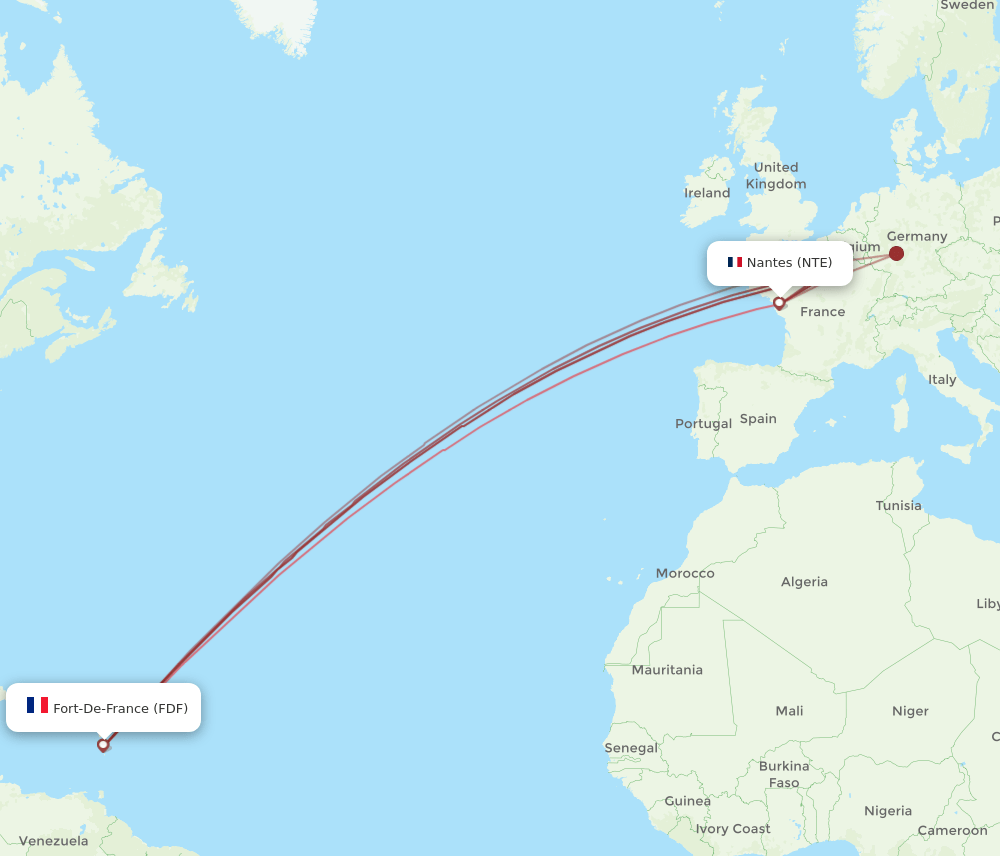 FDF-NTE flight routes