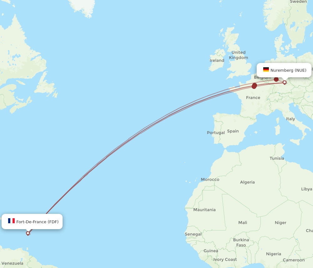 FDF to NUE flights and routes map
