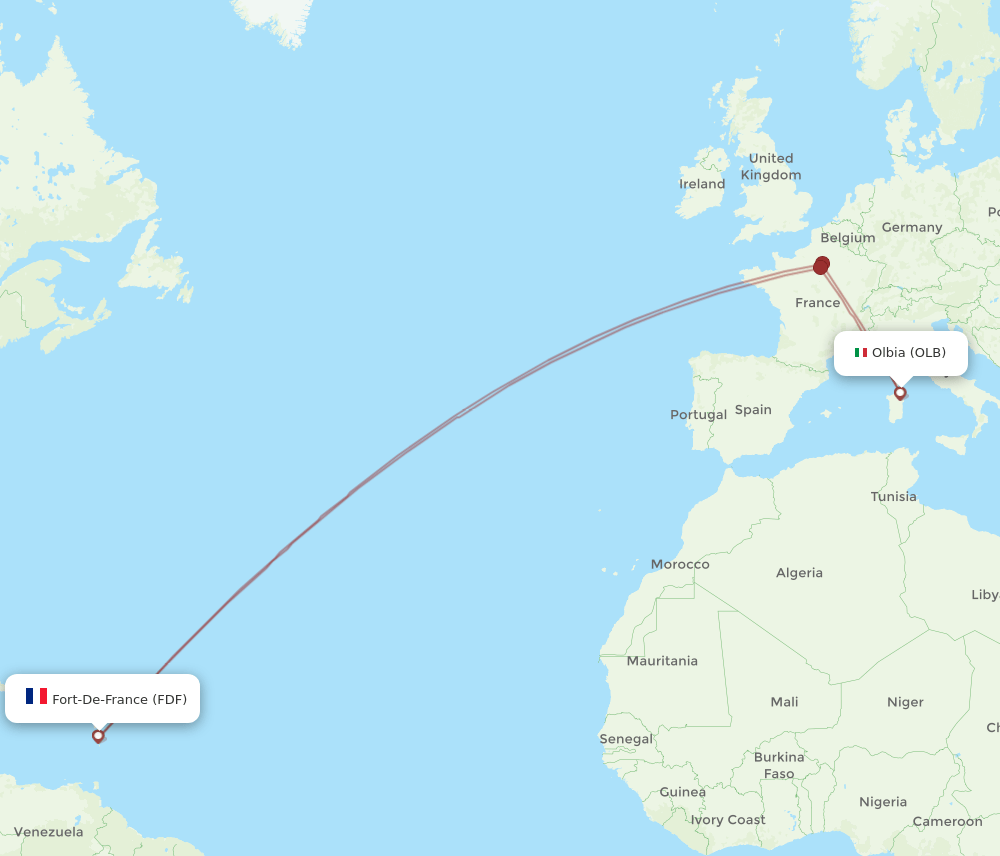 FDF-OLB flight routes