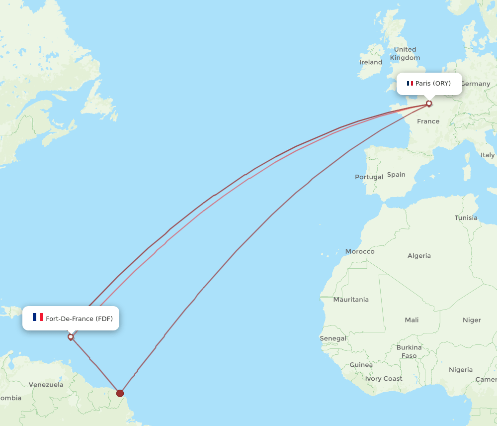 FDF to ORY flights and routes map