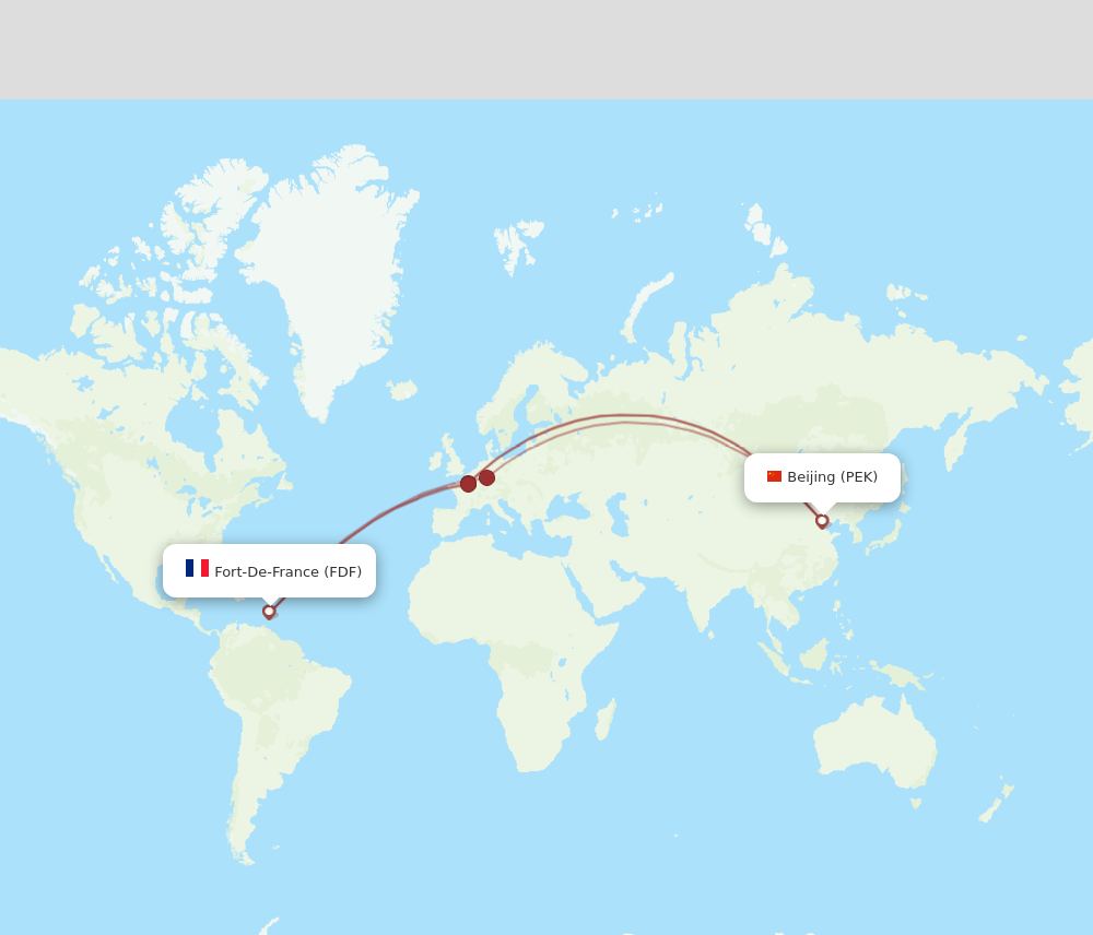 Beijing - Fort De France route map and flight paths