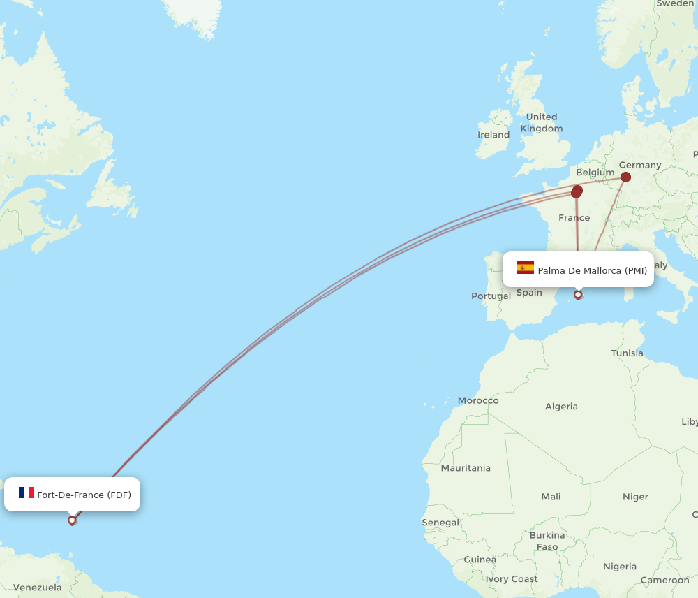 FDF-PMI flight routes