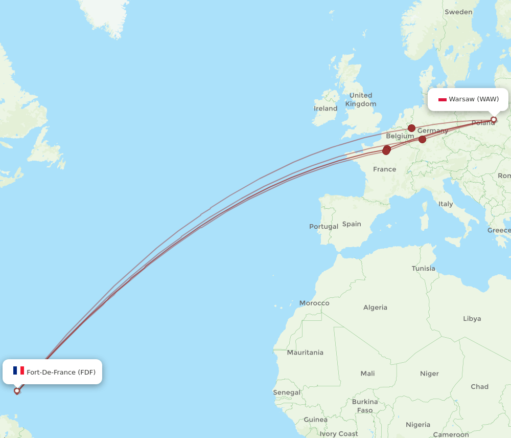 FDF-WAW flight routes