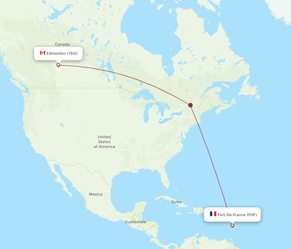 Edmonton - Fort De France route map and flight paths