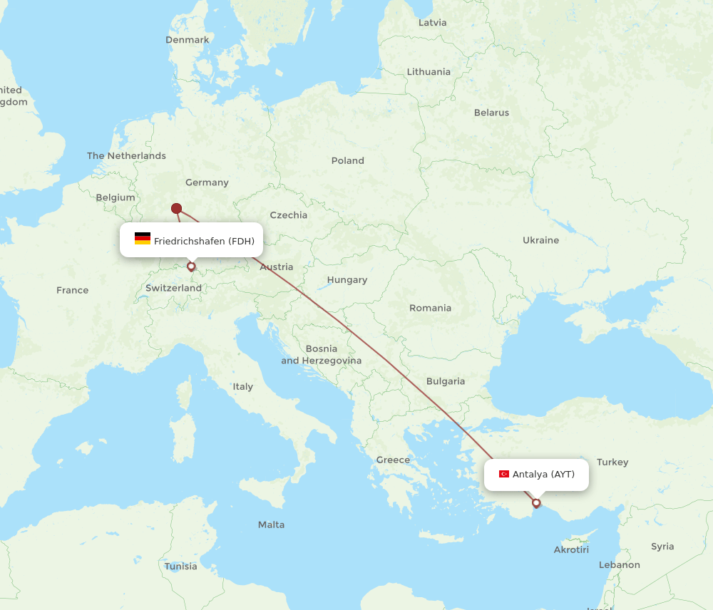 FDH to AYT flights and routes map