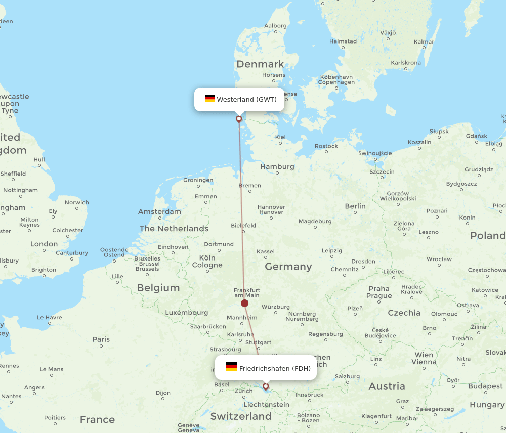 Friedrichshafen - Westerland route map and flight paths