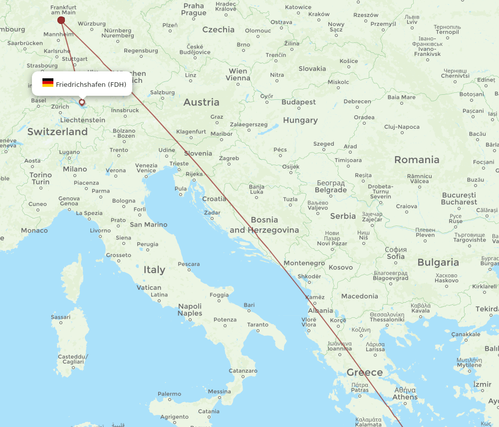 Friedrichshafen - Heraklion route map and flight paths