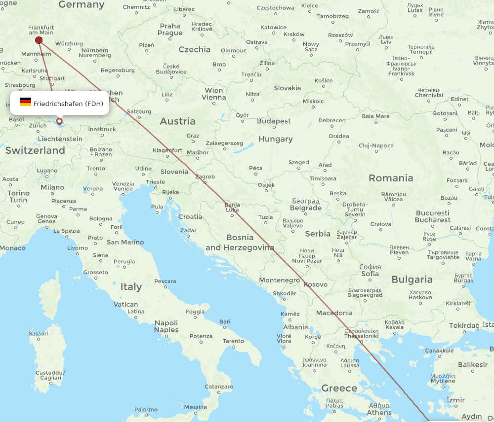 FDH to KGS flights and routes map