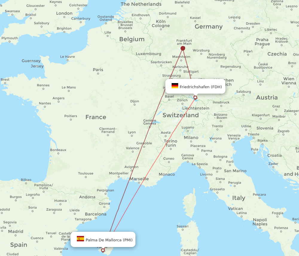 FDH to PMI flights and routes map