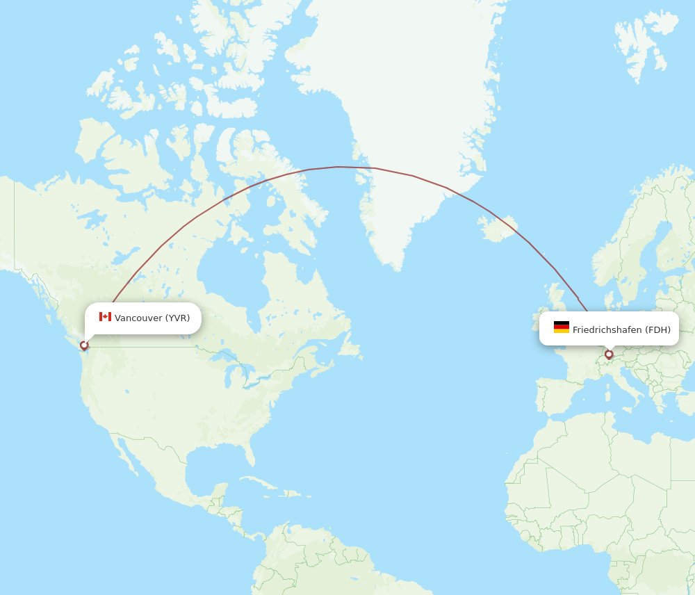 Friedrichshafen - Vancouver route map and flight paths