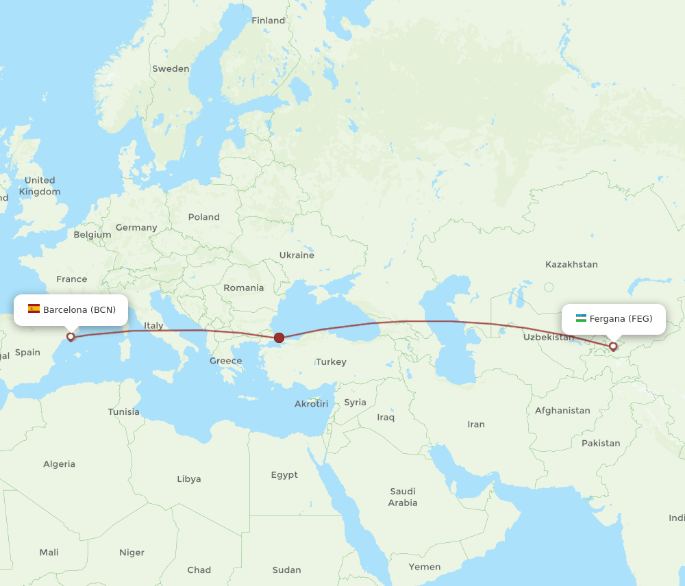 FEG to BCN flights and routes map