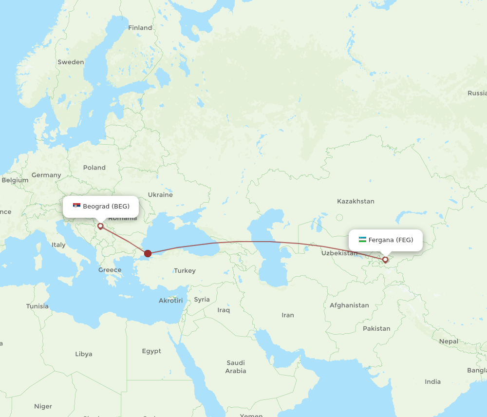 FEG-BEG flight routes