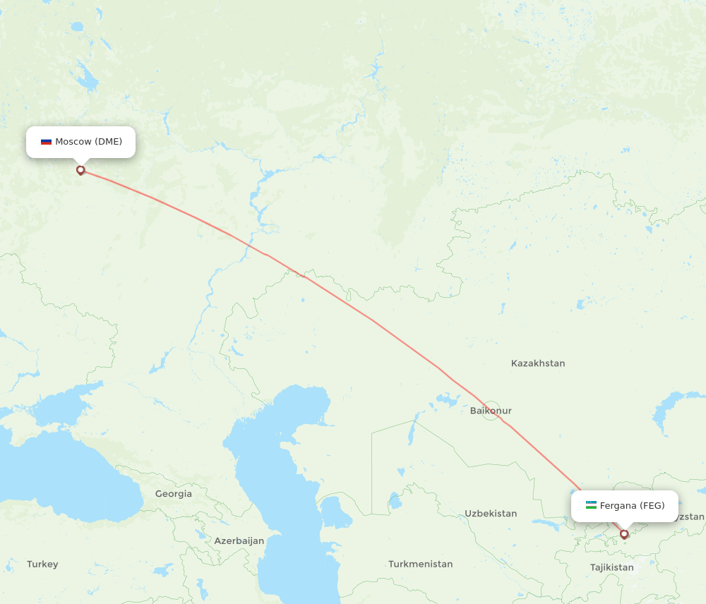 Fergana - Moscow route map and flight paths