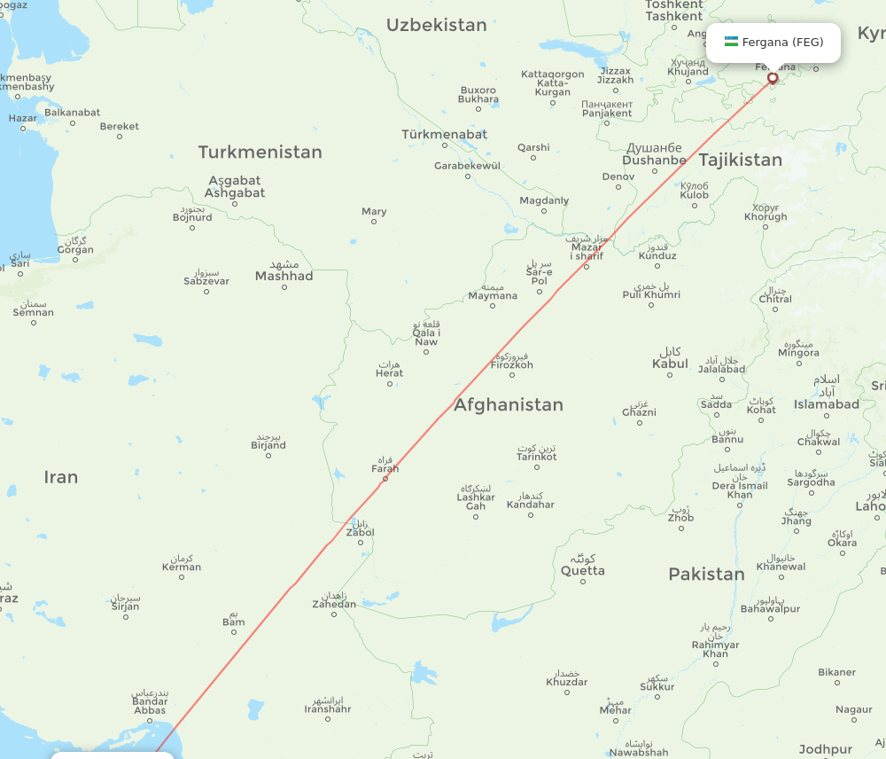 Fergana - Dubai route map and flight paths
