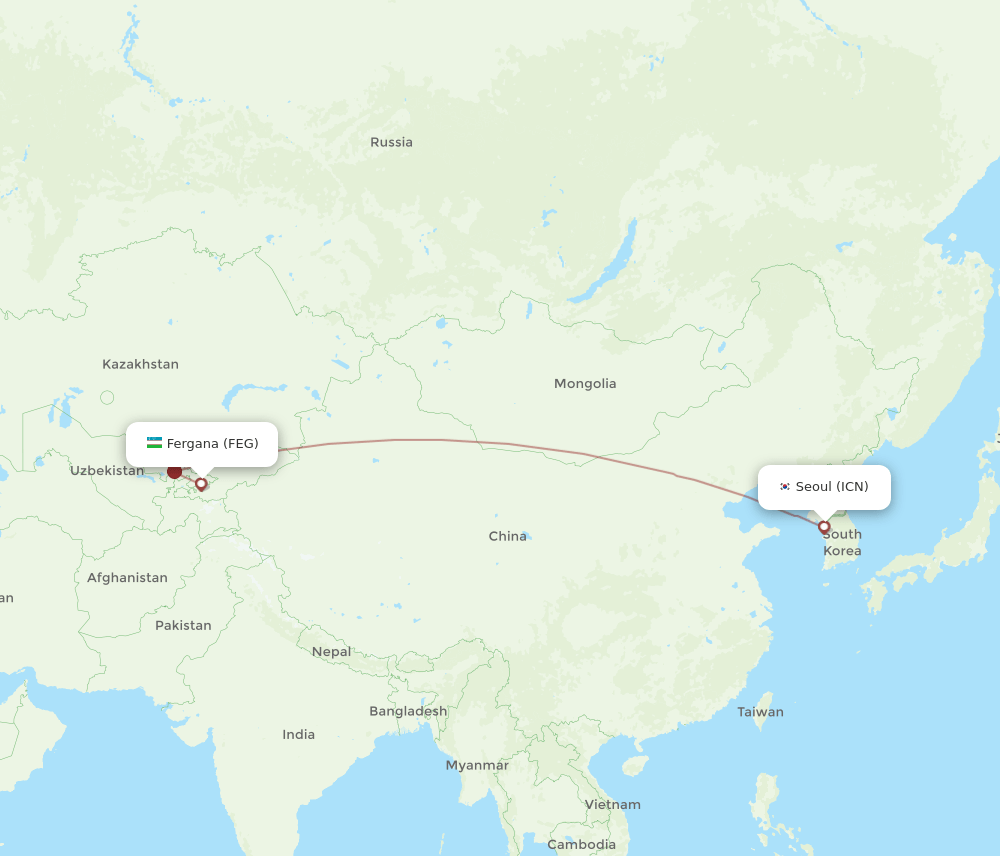 FEG to ICN flights and routes map