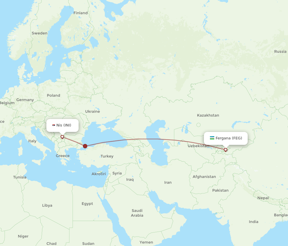 FEG to INI flights and routes map