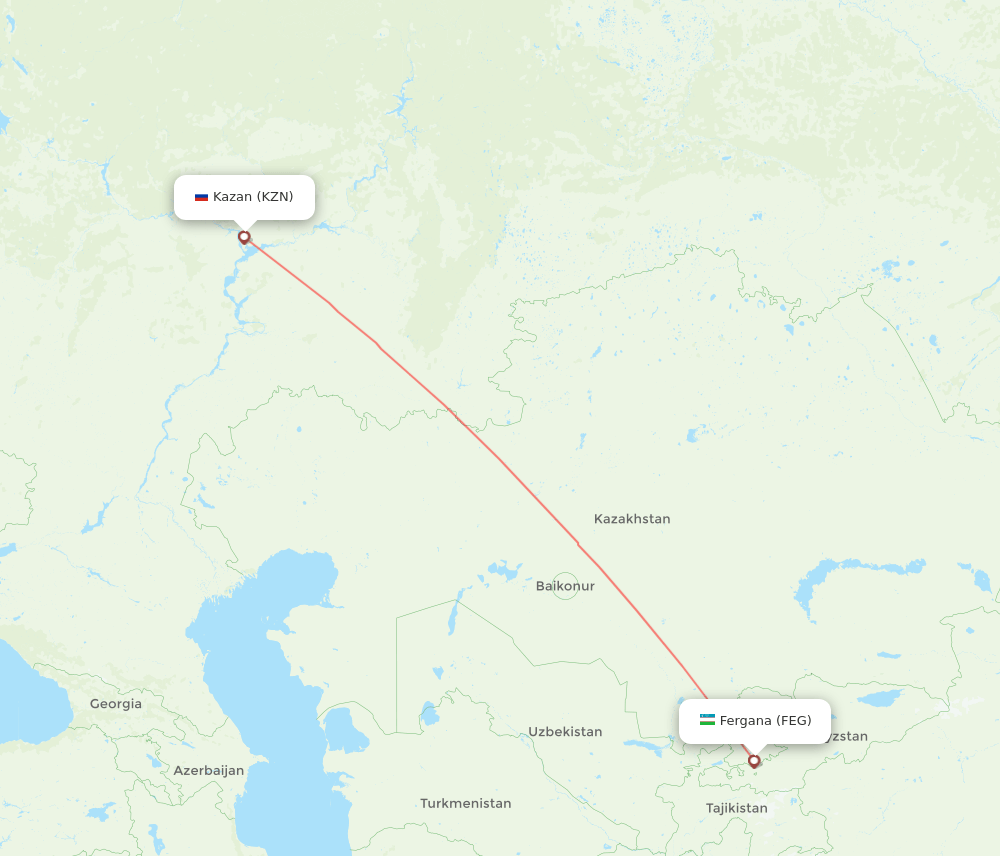 Fergana - Kazan route map and flight paths