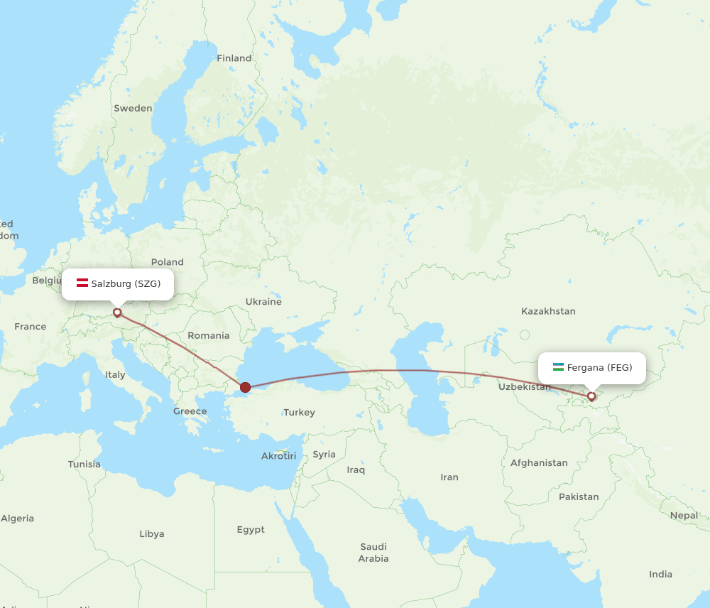 Salzburg - Fergana route map and flight paths