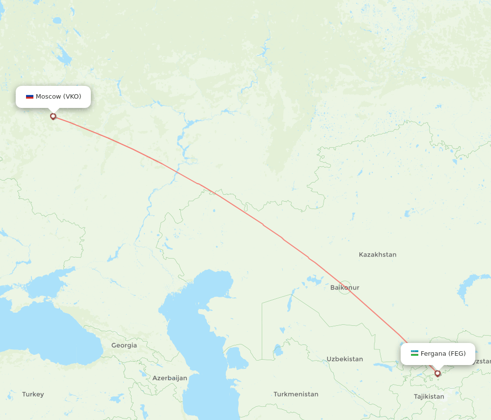 Fergana - Moscow route map and flight paths