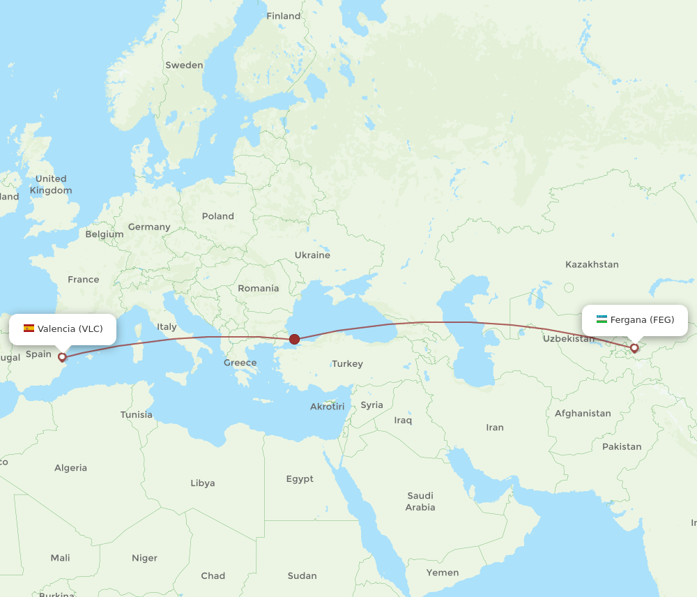 FEG to VLC flights and routes map