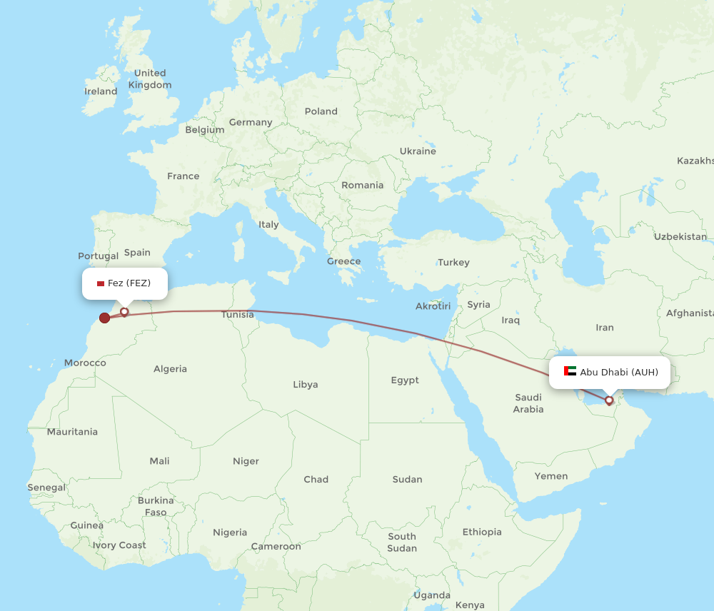 FEZ to AUH flights and routes map