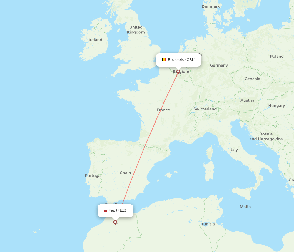 FEZ to CRL flights and routes map