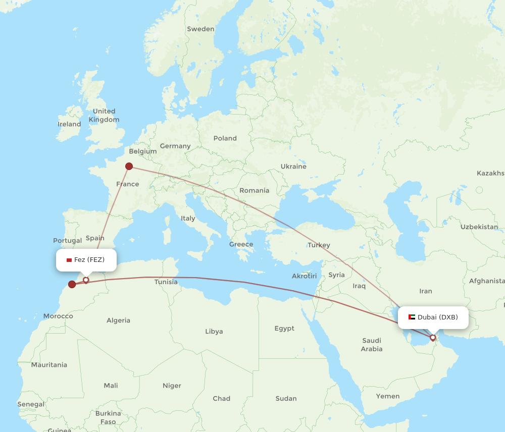 FEZ-DXB flight routes