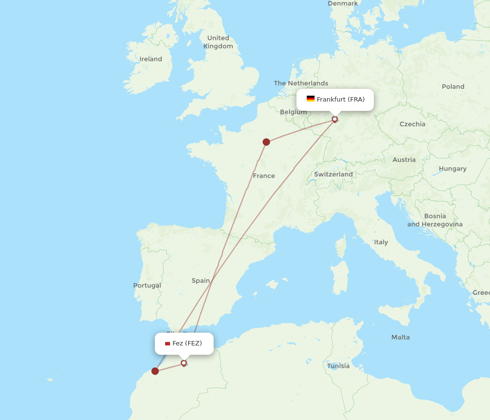 FEZ-FRA flight routes