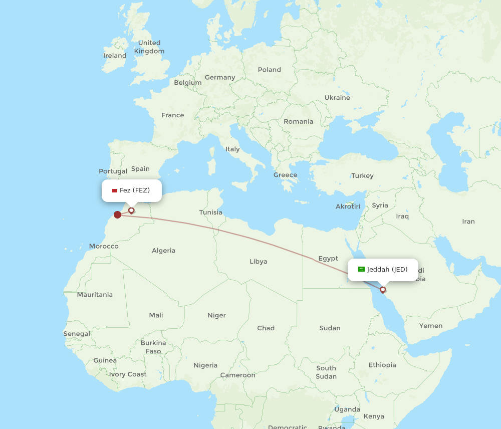 FEZ to JED flights and routes map