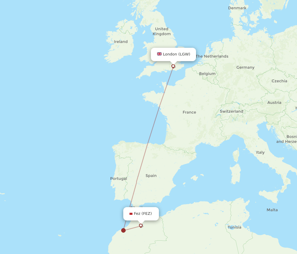 FEZ-LGW flight routes