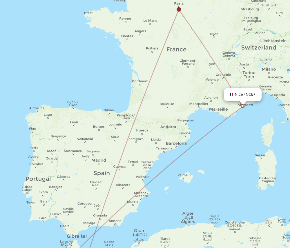 FEZ-NCE flight routes