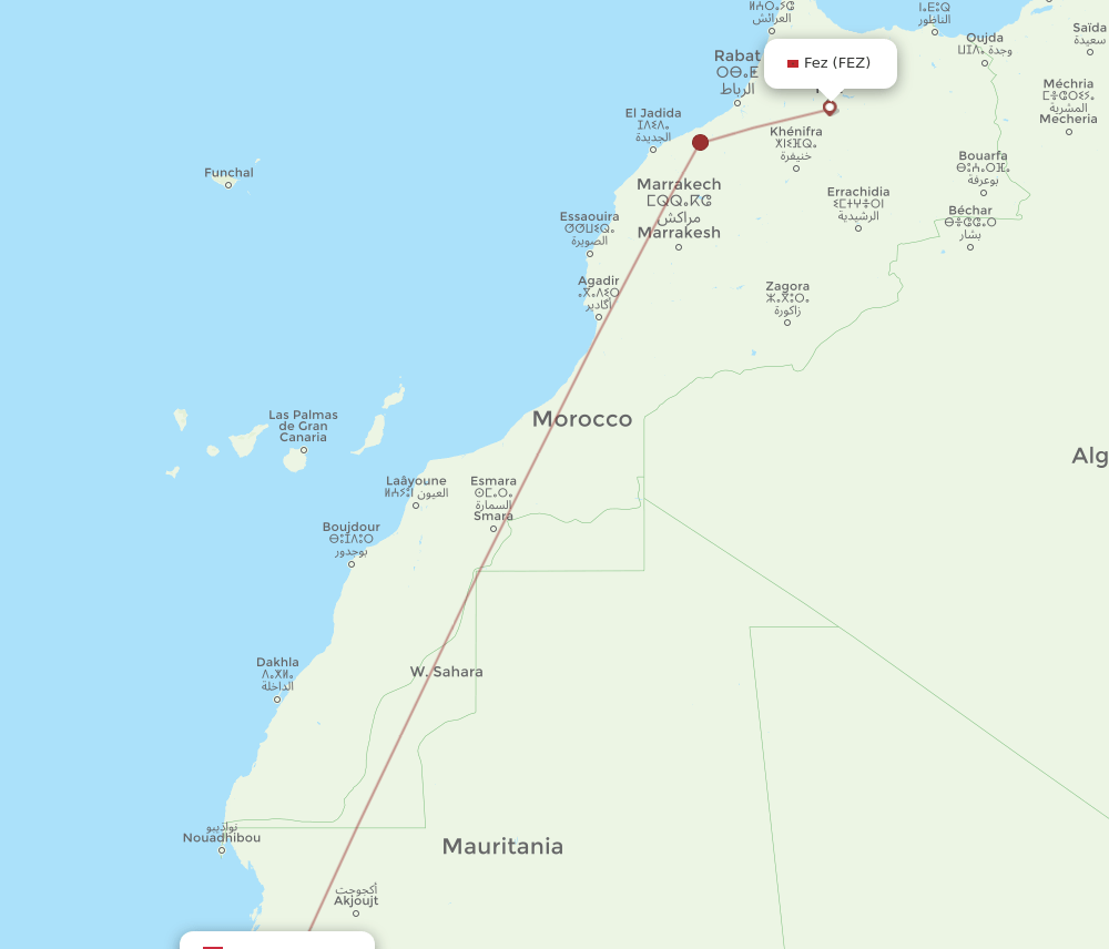 FEZ to NKC flights and routes map