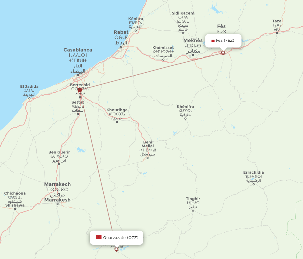FEZ to OZZ flights and routes map