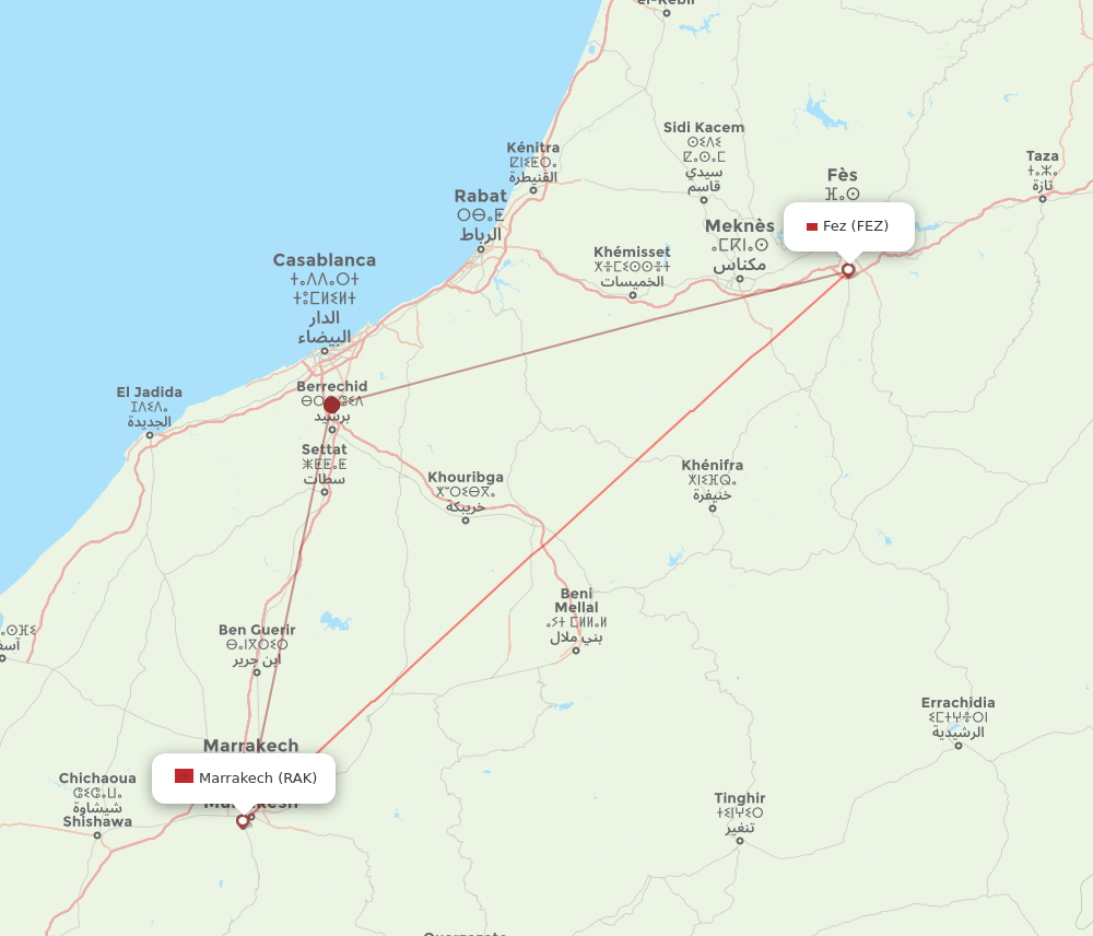 FEZ to RAK flights and routes map