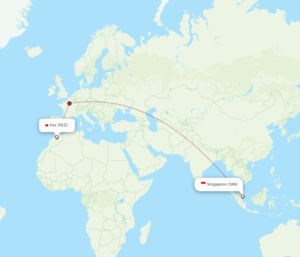 FEZ to SIN flights and routes map