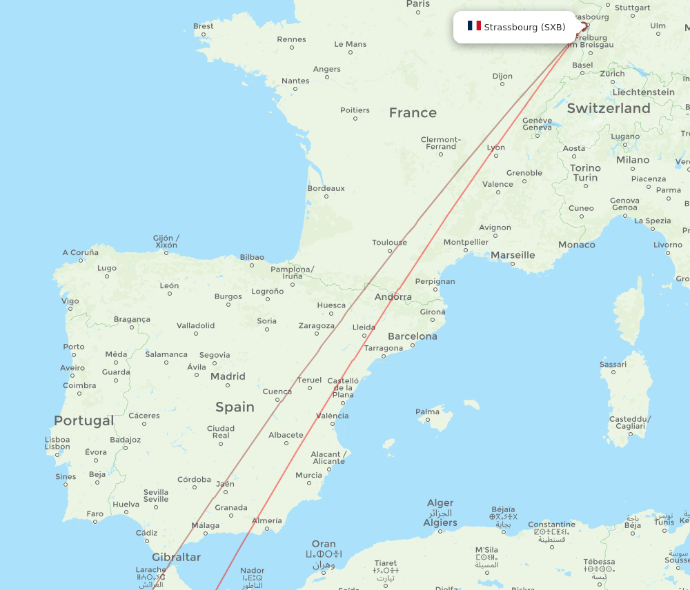 Fes - Strasbourg route map and flight paths