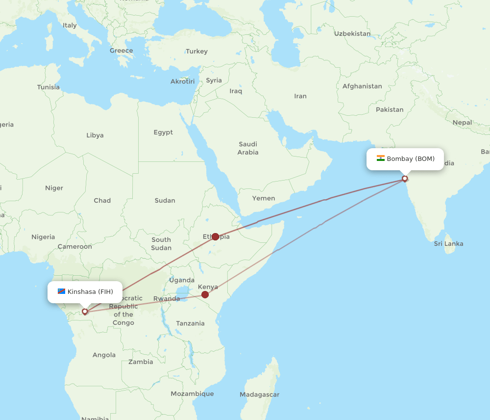 FIH to BOM flights and routes map