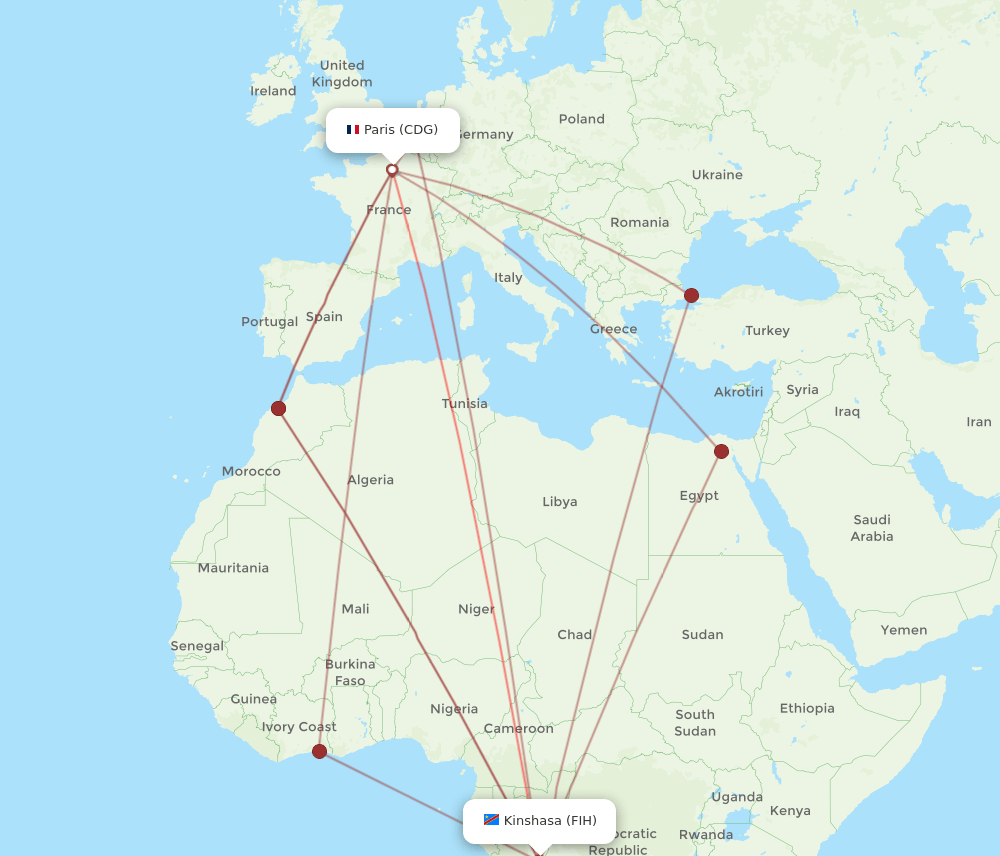 FIH-CDG flight routes