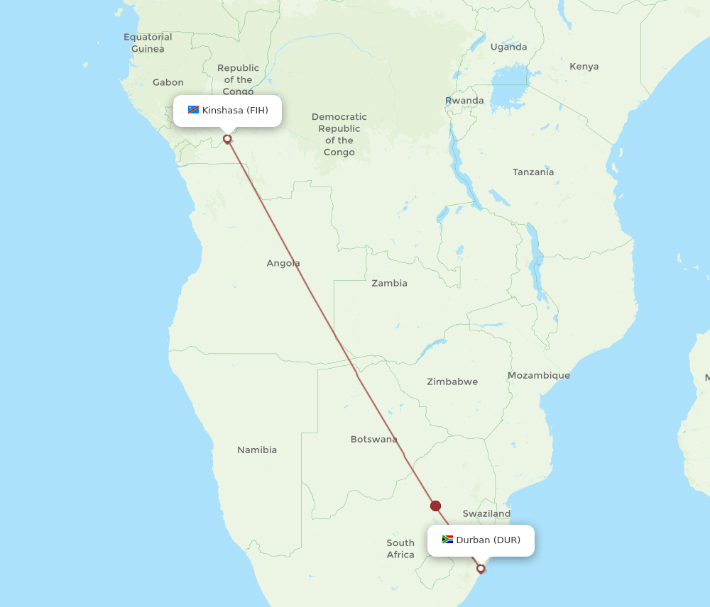 FIH-DUR flight routes